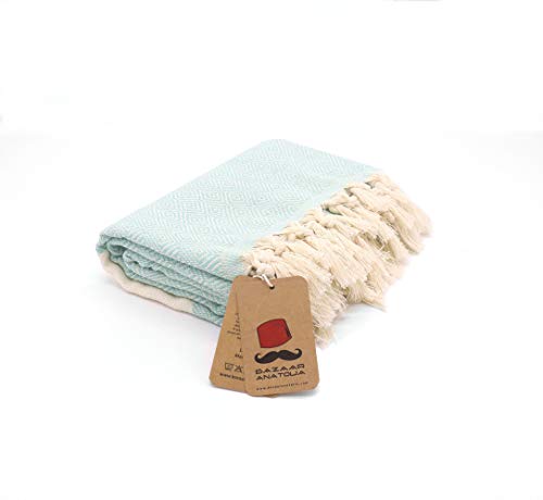 Bazaar Anatolia Turkish Beach Towel 100% Cotton Bath Towels 73X38 Oversized Quick Dry Throw Blanket Diamond Mint #TOP7