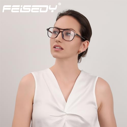 Image of FEISEDY Blue Light Blocking Glasses Women Men Square Computer Lightweight Pilot Glasses Anti Eyestrain & UV Glare B0141