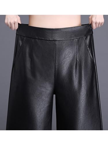 Nexstone Women\'s Faux PU Leather Pants High Waist Wide Leg Trousers Culottes (Black-L) - Thumbnail 5