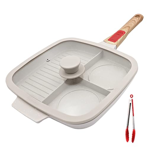 Bobikuke Sarten Parrilla con Mango Extraíble y Tapa, 3 en 1 Grill Asador con Rayas 28 x 24 cm - Blanco Bobikuke Sarten Parrilla con Mango Extraíble y Tapa, 3 en 1 Grill Asador con Rayas 28 x 24 cm - Blanco