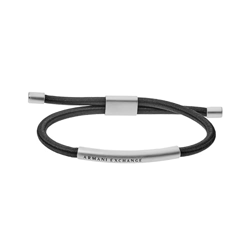 Armani Exchange Mens Leather Bracelet Color: Black/Silver (Model: AXG0041040)