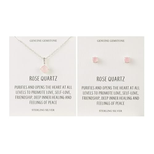 Juego de cuarzo rosa Philip Jones de plata fina con gemas naturales talladas a mano