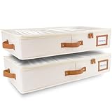 Homelux Theory Set 2 Scatole Sottiletto Medie Avorio | Organizer Salvaspazio Vestiti E Scarpe | Antipolvere Con Coperchio, Maniglie E Etichetta | Soluzione Resistente Per Armadio E Camera Da Letto