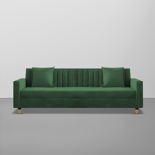 Image of Casaliving Garcia 3 Seater Sofa Set for Living Room (Green - Colour Fabric) Premium Fabric Sofa Set