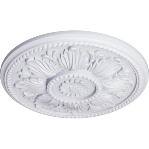 Image of Ekena Millwork CM18ED 18-Inch OD x 5 1 /2-Inch ID x 1 3 /4-Inch Edinburgh Ceiling Medallion, Primed