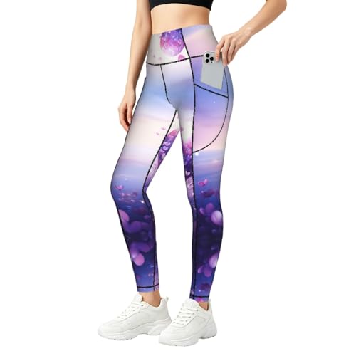 Legging violet imprimé amour avec poches latérales : le confort doux pour votre fitness quotidien
