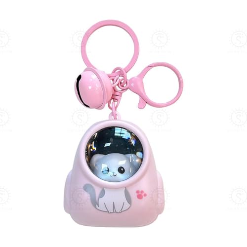 Image of SHAKTISM Cute LED Glowing Animal Keychain for Kids, PVC Cat Astronaut Light Keychain with Bell, Mini Night Glow Bag Decorative for School Bags, Backpack, Gifts for Girls Boys (Random Design) 2Pc