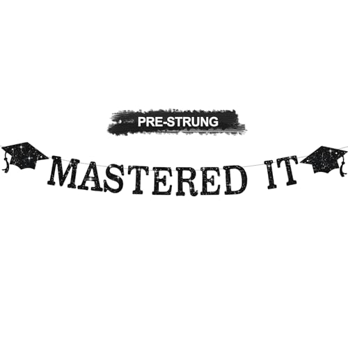 RICHHHA Mastered It Banner-NO DIY,Glitter Black Graduation Photo Background,2026 Graduation,Congrats Grad,College Graduation Ceremony Party Decor