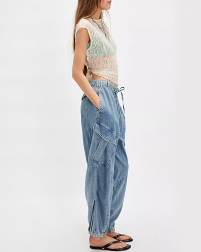 SCOFEEL Women's Wide Leg Jeans High Rise Drawstring Flight Denim Pants Elastic Waist Casual Boyfriend Jogger Trousers4