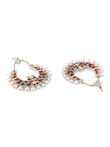 Crescent Lotus Ethnic Dangle Earrings with Stones - ZPFK16398