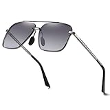 Square polarized sunglasses for men - Large Aviator Metal Frame - Gradient UV Protection Lenses...