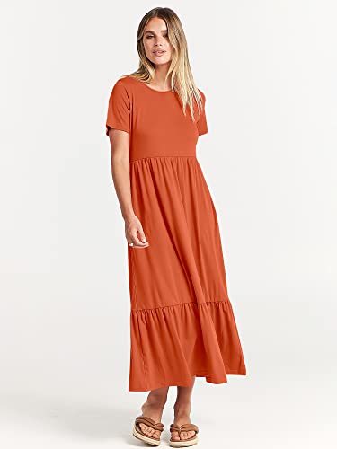 Image of ANRABESS Womens 2026 Summer Casual Maxi Dress A line Tiered Flowy Short Sleeve Crewneck T Shirt Beach Travel Long Dresses