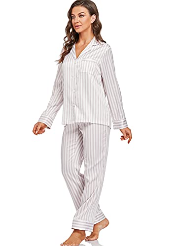 Image of Serenedelicacy Women's Satin Pajama Set Long Sleeve Button Down Sleepwear 2-Piece Silky Pj Set