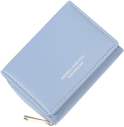 HAIWILL Mini Geldbörse Damen Leder Kleines Portemonnaie Gross Kapazität Geldbeutel Klein Geldtasche Damengeldbörsen Viele Fächer (Blau)