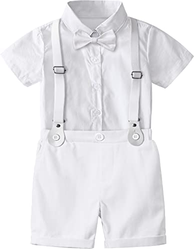 A&J DESIGN Baby Boy Gentleman Suspenders Outfit Infant Formal Wedding Dress Suits Set4