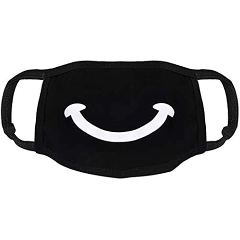 Face Mask - Happy Smile - Funny Fashion Facemask - Kawaii Cosplay Japanese Fashion Masks - Cool Goth And Emo Style - Reusable Cotton Mask - Washable Cloth Fabric - Comfortable Face Covering Cover