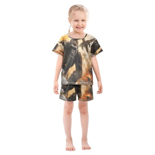ALAZA Gorilla Airplane Pajamas Short Sleeve 2 Piece Sleepwear Top and Bottom Pajama Set Unisex3