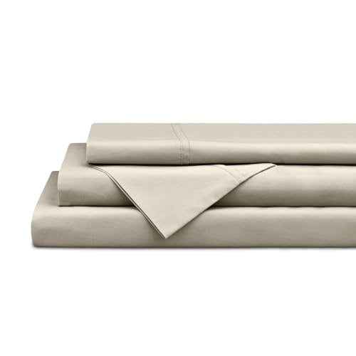 Image of Linen Home 100% Cotton Percale Sheets Twin Size,Light Taupe, Deep Pocket, 3 Pieces Set - 1 Flat, 1 Deep Pocket Fitted Sheet and 1 Pillowcase, Crisp Cool and Strong Bed Linen