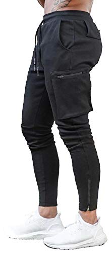 [Bekoo] ベクー メンズ トレーニング パンツ カーゴパンツ 速乾 吸汗 ストレッチ ジャージ ルームウエア ブラック Ｌ