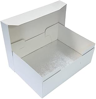 Culpitt 18" x 14" (457 x 355mm) Cake Board & White Cake Box Combo, Oblong Silver Fern Cake Drum With Matching Box, 0.5'' (13mm) Thick, Rectangular Cake Transport Set, 5 Pack