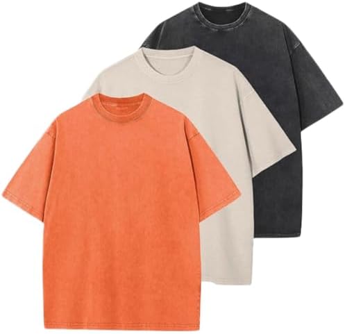 Paquete de 3 camisetas de gran tamaño para hombre, vintage, de al...