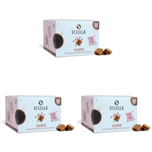 Image of Bevzilla 60 Classic Instant Coffee Cubes | Made with Date Palm Jaggery & Arabica Beans | No Refined Sugar | Classic Strong Bold Flavour| Coffee Premix with Real Ingredients| Enjoy Hot & Cold