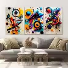 Peinture sur toile abstraite notes de musique et tableau déco murale colorée triptyque - 3