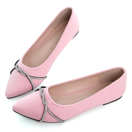 Image of TN TANGNEST Womens Casual Flats Chain Ballet Flats | Fashion Pointed Toe Rhinestone Flats, Comfort Slip On Dress Shoes for Business Work Office Wedding Party