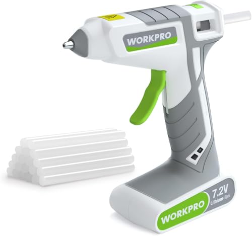 WORKPRO 7.2V Cordless Hot Melt Glue Gun, Rechargeable Fast Preheating Glue Gun Kit with 20 Pc...