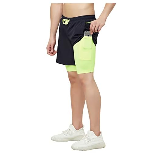 TRUEREVO 2 in 1 Running Sports Shorts for Men with Mobile Phone Pocket Light Weight Quick Dry Fabric for Gym Athletic(161115DRKNVY_L_Blue_L)