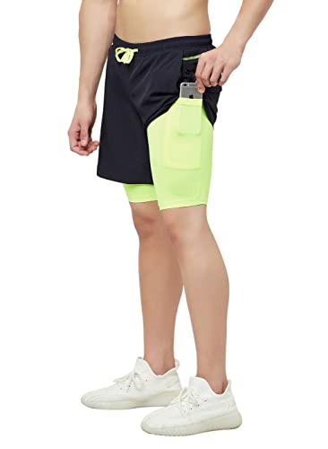 Image of TRUEREVO - 2 in 1 Running Sports Shorts for Men with Mobile Phone Pocket - Quick Dry & Lightweight Moisture-Wicking Active Wear, Gym Shorts for Men Workout - Double Layer Half Pant with Inner Tights