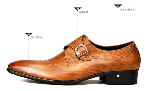 Santimon Men's Genuine Leather Monk Strap Dress Shoes - Classic Pointed Toe Oxfords for Business Formal & Wedding - Buckle Closure Dress Shoes2