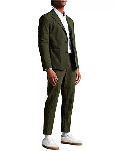 Costume en lin deux pièces pour homme avec veste à revers cranté et pantalon de fête élégant