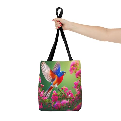 Premium Tote Bag with Reinforced Stitching - A Painted Bunting Fluttering Near Crepe Myrtle in Texas4