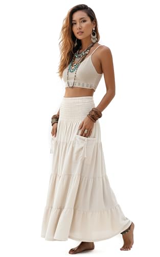 Thaluta Maxi Boho Skirt Long Pockets Cotton Hippie Bohemian Elastic