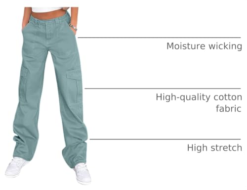 Image of Lepunuo Cargo Pants for Women High Waisted Casual Pants Baggy Stretchy Wide Leg Y2K Streetwear with 6 Pockets
