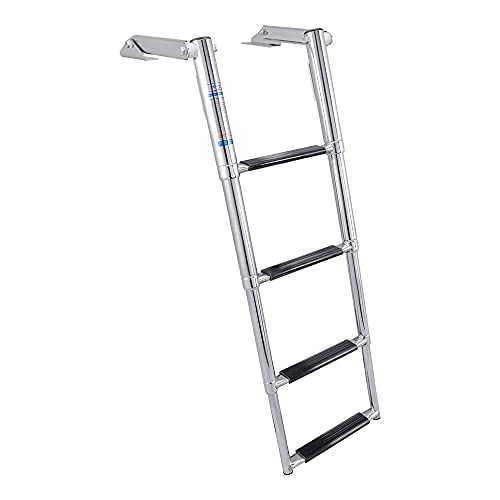 White Water Marine – Over Platform Telescoping Drop Ladder | 4-Step Folding 304 Stainless Steel Boat Ladder for Swim Platform, Pontoon, Bass, & Fishing Boats B00351BBD