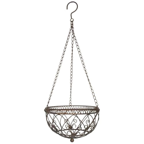 matches21 HOME & HOBBY Eleganter und verzierter Hängekorb aus Eisen für Pflanzen - Wetterfeste Blumenampel in Rostfarben 56 cm mit Kette & Haken zum Aufhängen - Ideal für Garten, Balkon & Innenräume