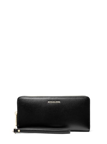 Michael Kors Jet Set Travel Continental, Gold-Tone Hardware/MK Signature with Logo Webbing/Black