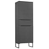 Zeitloses, geradliniges Design trifft auf charakterstarkes Metall - ob als Stand-Vitrine und Wohnzimmerschrank, Sideboard für Gäste- und Schlafzimmer oder Anrichte in der Küche: Der hohe Schrank setzt deine Habseligkeiten stilvoll in Szene.