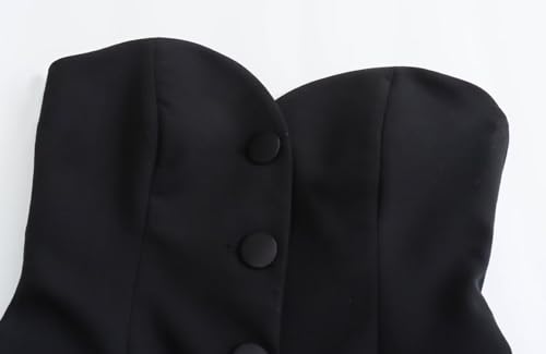 Perbai Womens Sleeveless Blazer Tube Top Off Shoulder Button Front Fitted Strapless Business Bandeau Vest3