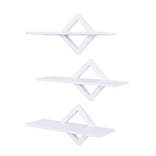 Danya B. Diamonds 3-Level Shelving System – Decorative Floating Shelves –Wall Mount – White #TOP4