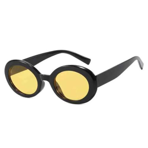 Lunettes de soleil ovales vintage noires et jaunes avec protection UV400 pour femme