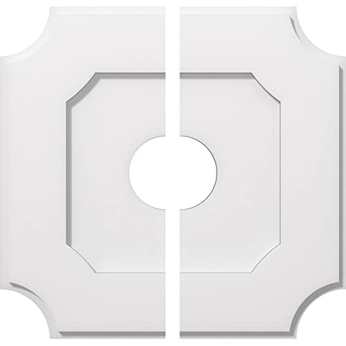 Image of Ekena Millwork CMP18LE2-04000 Locke Architectural Grade PVC Contemporary, Two Piece Urethane Ceiling Medallions 18 inchOD x 4 inchID x 10 3 /4 inchC x 1 inchP
