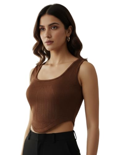 Image of Leriya Fashion Women Solid Polycotton Ribbed Sleeveless Tank Top | Scoop Neck Slim Fit Stretchable Casual Top for Women | Summer Basic T-Shirt Blouse for Girls, Office, Gym