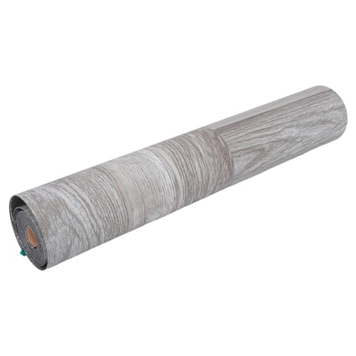 Mikikit Rotolo di Pavimento in Vinile Autoadesivo 585 CM X 3 M Spessore 15 MM Effetto Legno Grigio Bianco Piastrelle per Pavimenti Staccabili e Adesive Antiscivolo Impermeabili per