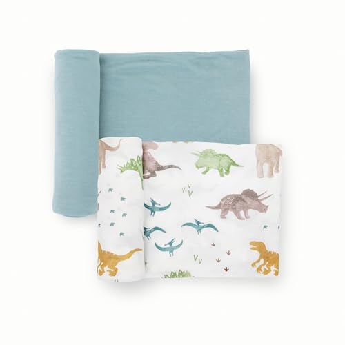 Image of Little Unicorn Large Stretch Knit Swaddle Blanket 2 Pack| Super Soft with Optimal Stretch for swaddling | Giftable Set (Dino Pals)