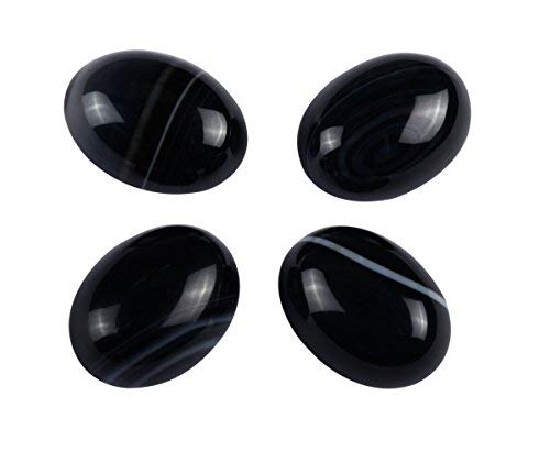 4pcs Adabele Natural Black Stripe Agate Flatback Oval Gemstone Cabochon Loose Dome Cabs Stone 20mm x 15mm (0.79" x 0.59") for Jewelry Making GCN-C49