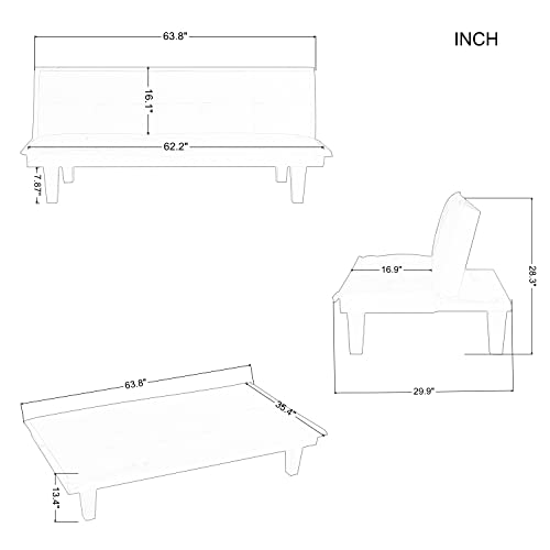 Koihome Futon Sleeper Sofa With Adjustable Back, Modern Twin Size Chaise With Brown Legs, 2-Seater Couch, Contemporary Home Furniture For Living Room,Bedroom,Office,Waiting Room, Faux Suede, Black #TOP1