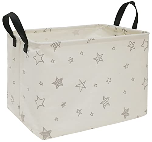 Huayee Rectangular Storage Bin Shelf Basket Canvas Fabric Toy Box,Waterproof Coating Nursery Hamper With Handles,Gift Basket For Home,Office,Clothesbooks(Rec Gray Star) #TOP6